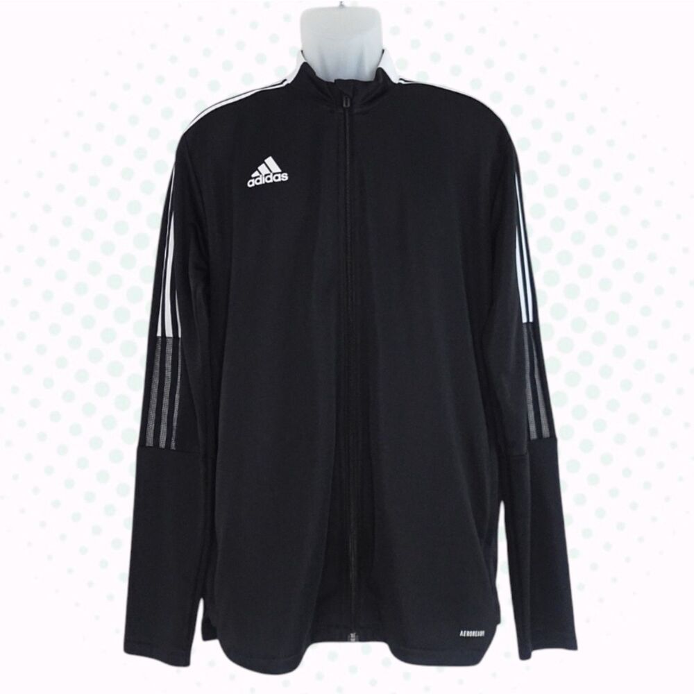 Adidas Classic Black & White Striped Lightweight Full Zip Track Jacket Size L